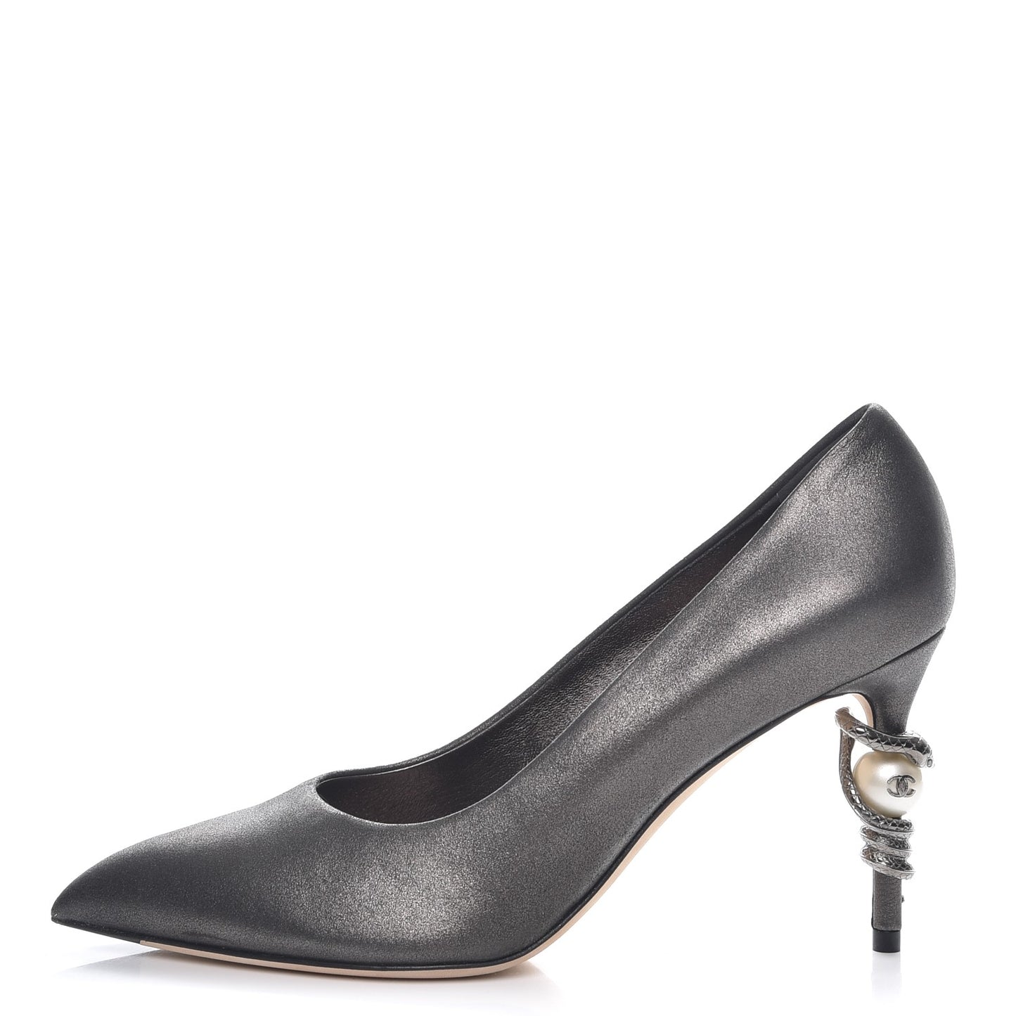 Metallic Goatskin Serpent Wrapped Pumps 38 Dark Grey