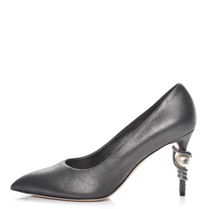 Chanel Metallic Goatskin Serpent Wrapped Pumps 38 Dark Grey 1 of 11