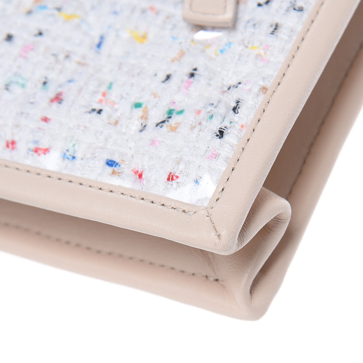 Tweed PVC Lambskin Wristlet Pouch Beige
