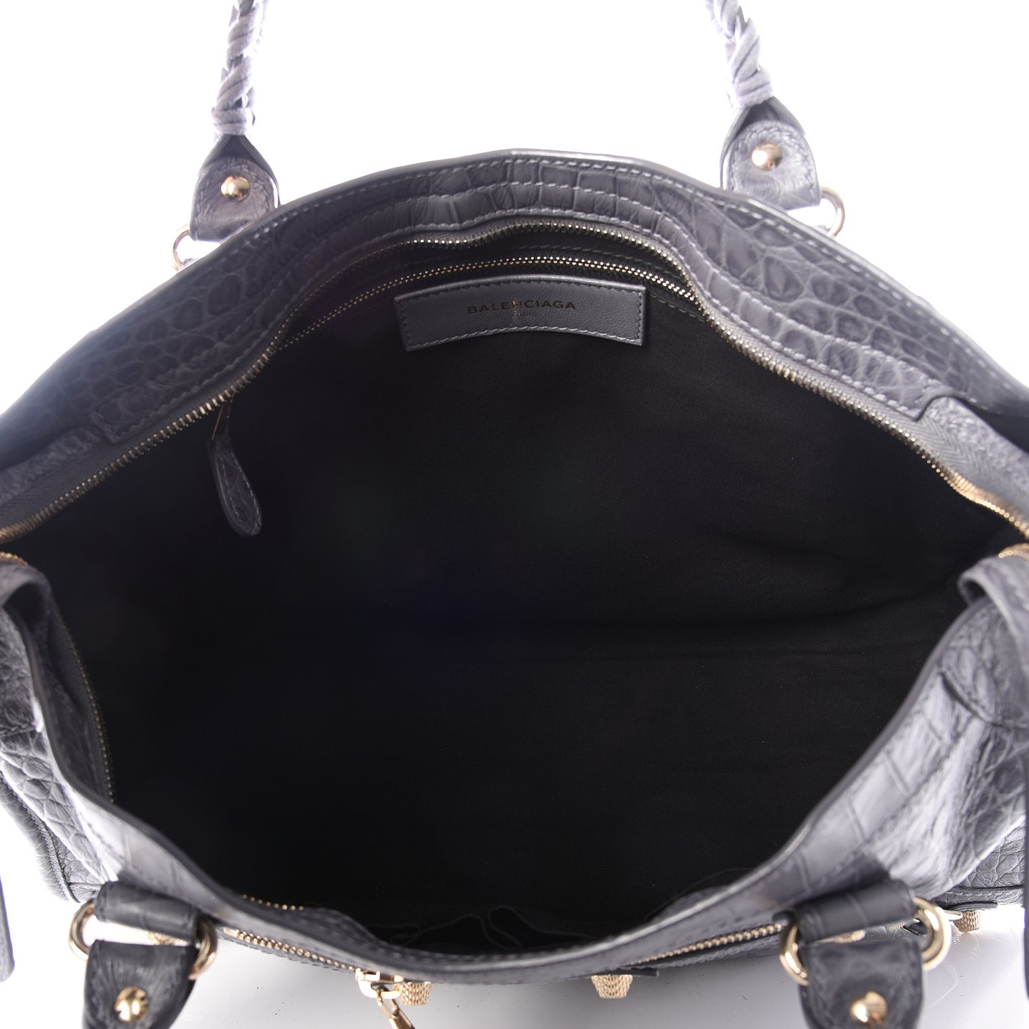 Calfskin Crocodile Embossed Giant 12 Gold Hardware City Gris Beton