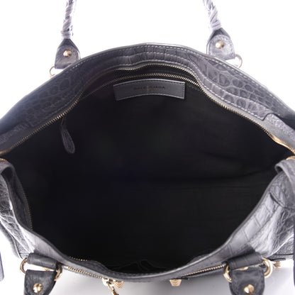 Balenciaga Calfskin Crocodile Embossed Giant 12 Gold Hardware City Gris Beton 4 of 14
