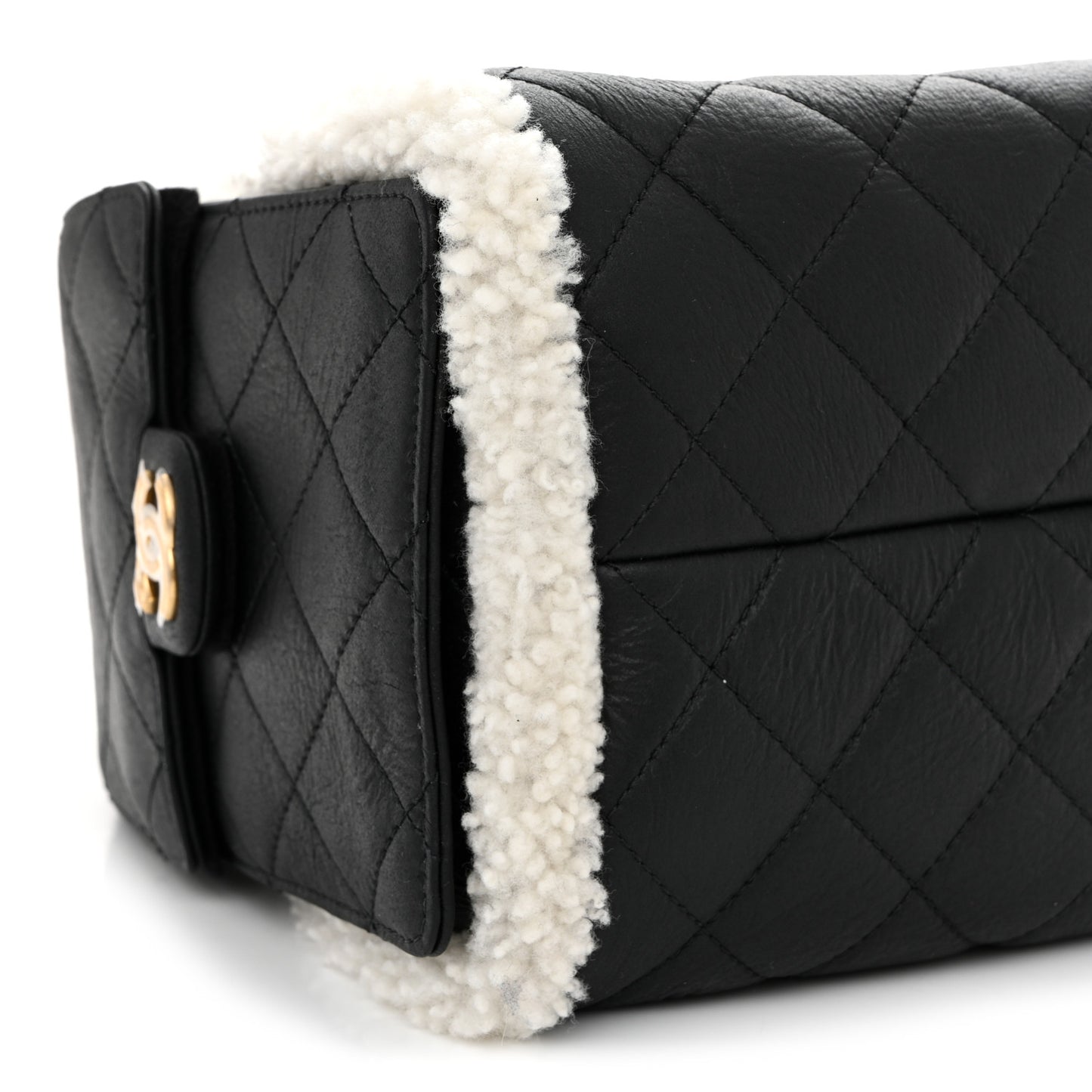 Crumpled Sheepskin Shearling Quilted Small Chanel 25 Handbag Black White