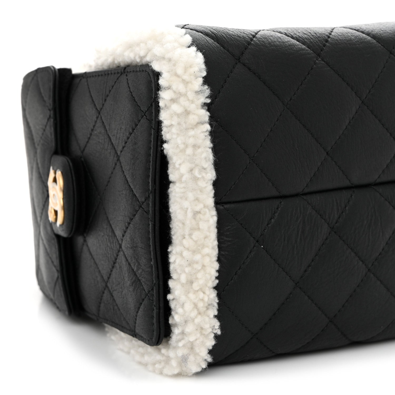 Chanel Crumpled Sheepskin Shearling Quilted Small Chanel 25 Handbag Black White 9 of 10