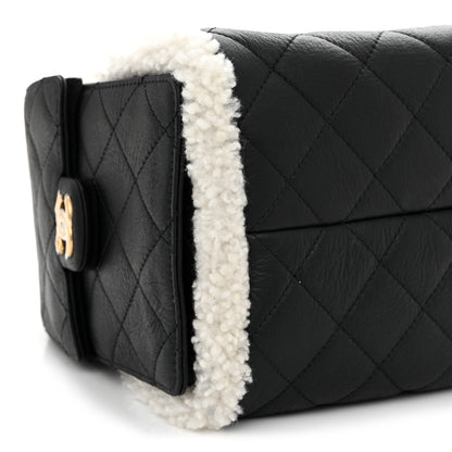 Chanel Crumpled Sheepskin Shearling Quilted Small Chanel 25 Handbag Black White 9 of 10
