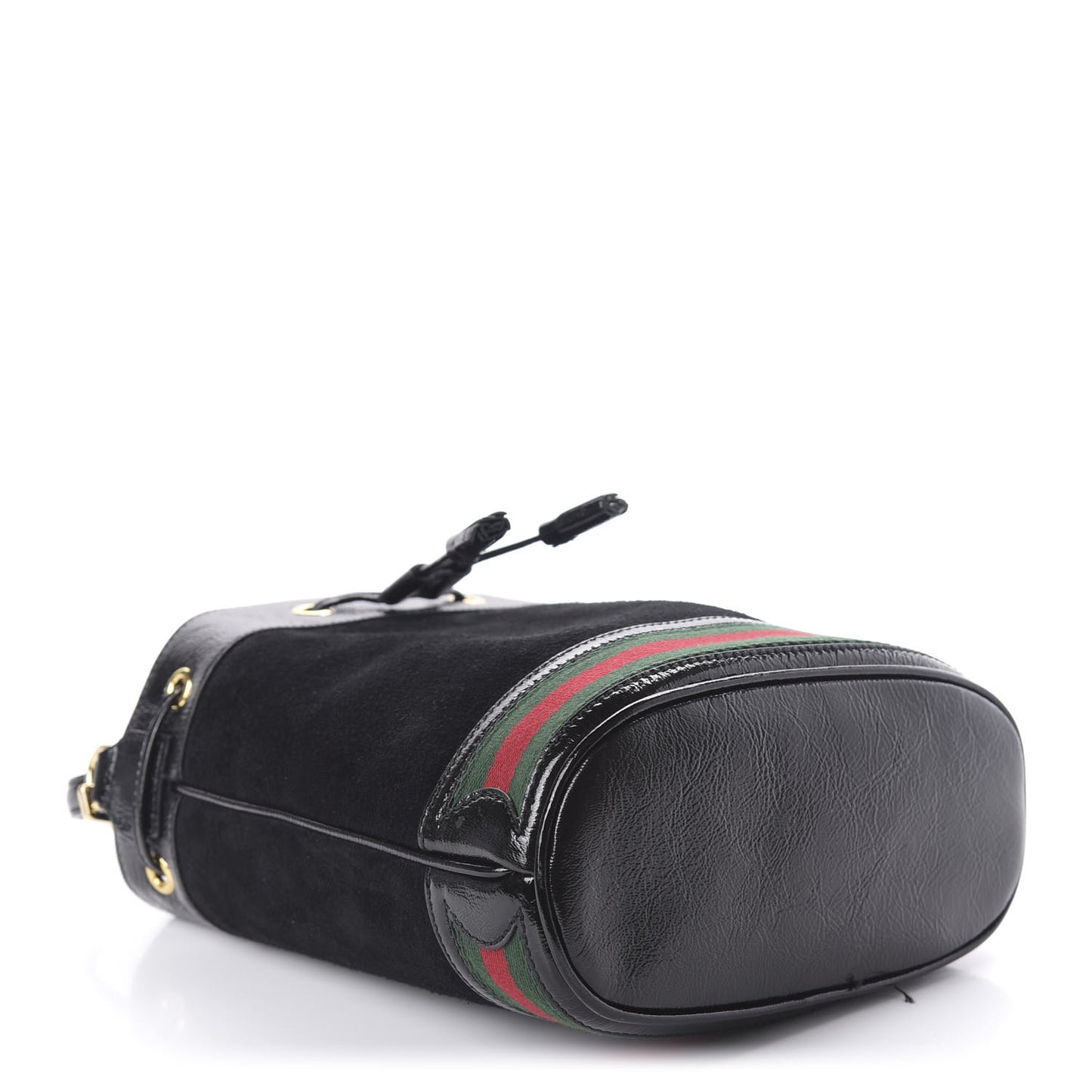 Suede Patent Web Small Ophidia Bucket Bag Black