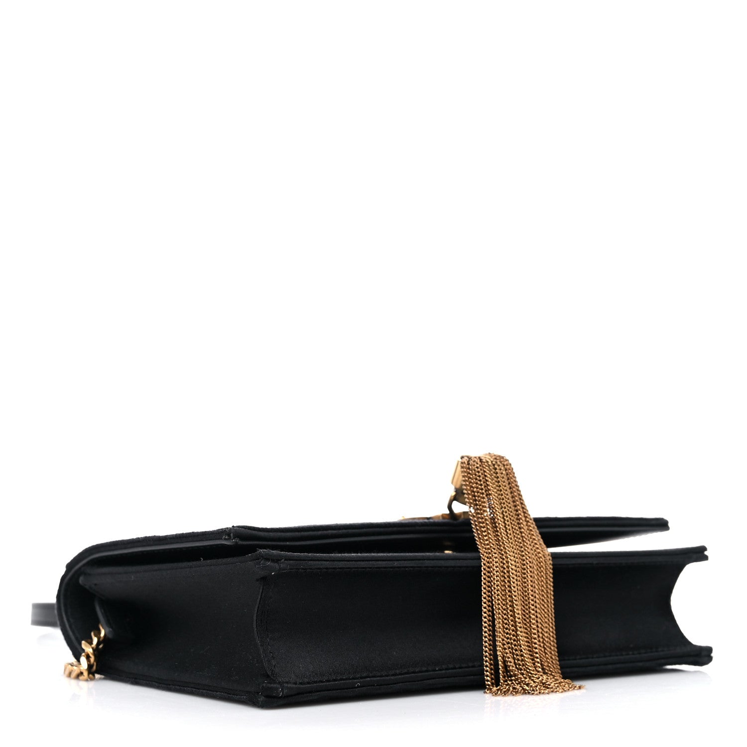 Saint Laurent Satin Woven Monogram Kate Tassel Chain Wallet Black 4 of 11