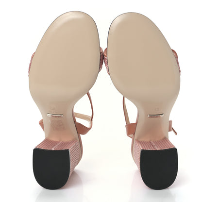 Gucci Sequin Satin Malaga Kid GG Marmont Ankle Wrap 75mm Sandals 39 Antique Rose Rosa Pale Pink 5 of 7