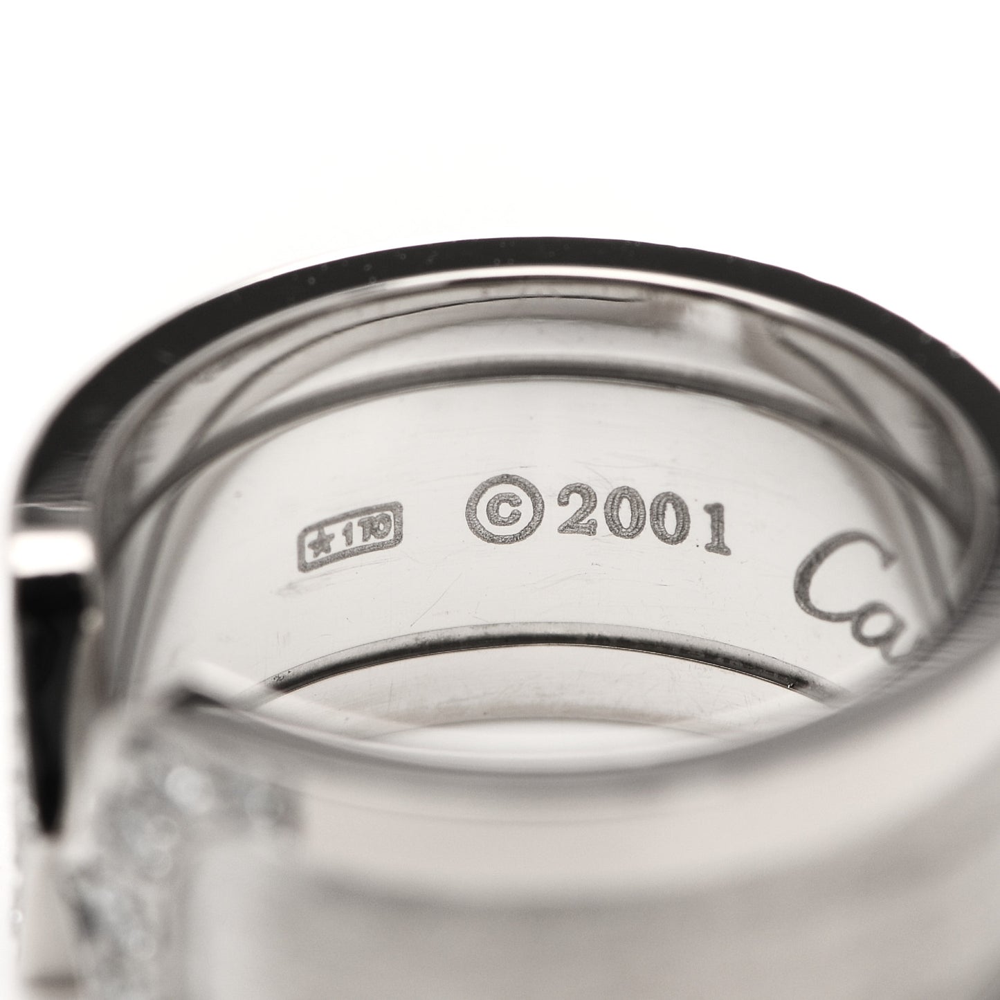 18K White Gold Diamond 10mm Logo De Cartier Ring 49 5