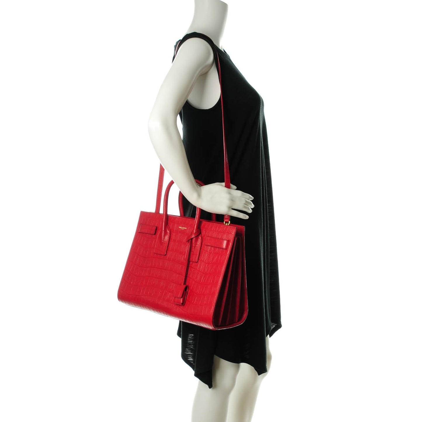 Calfskin Crocodile Embossed Small Sac De Jour Rouge