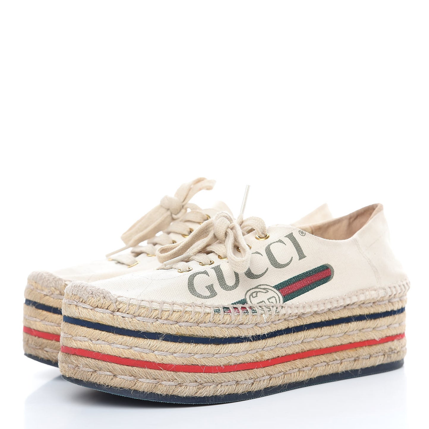 Canvas Logo Lace-Up Platform Espadrilles 36.5 Greggio Grege