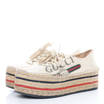 Gucci Canvas Logo Lace-Up Platform Espadrilles 36.5 Greggio Grege 3 of 15