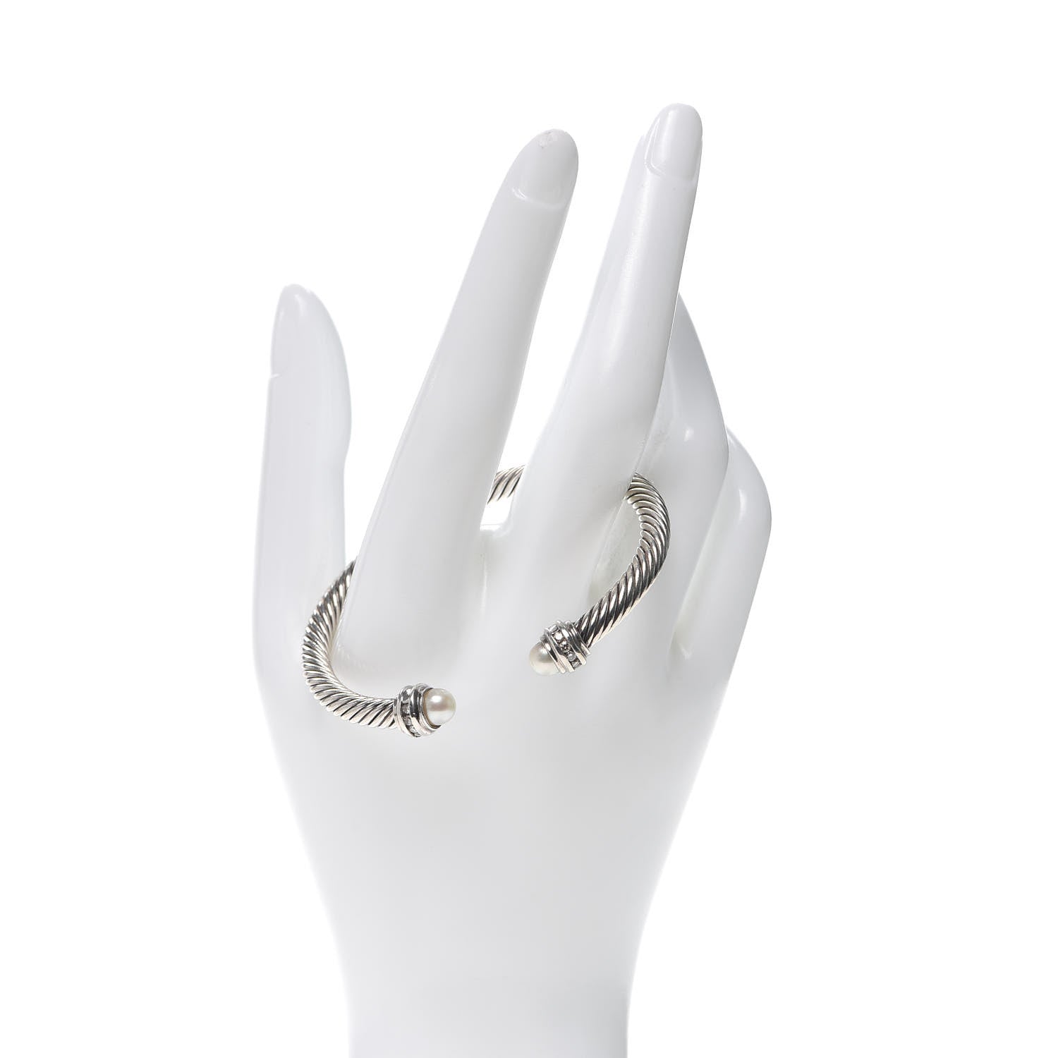 David Yurman Sterling Silver Diamond Pearl 5mm Cable Classics Princess Bracelet 2 of 5