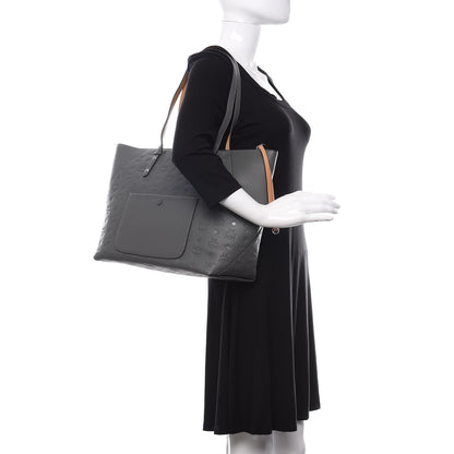 MCM Calfskin Ottomar Monogram Medium Klara Top Zip Tote Charcoal 2 of 10