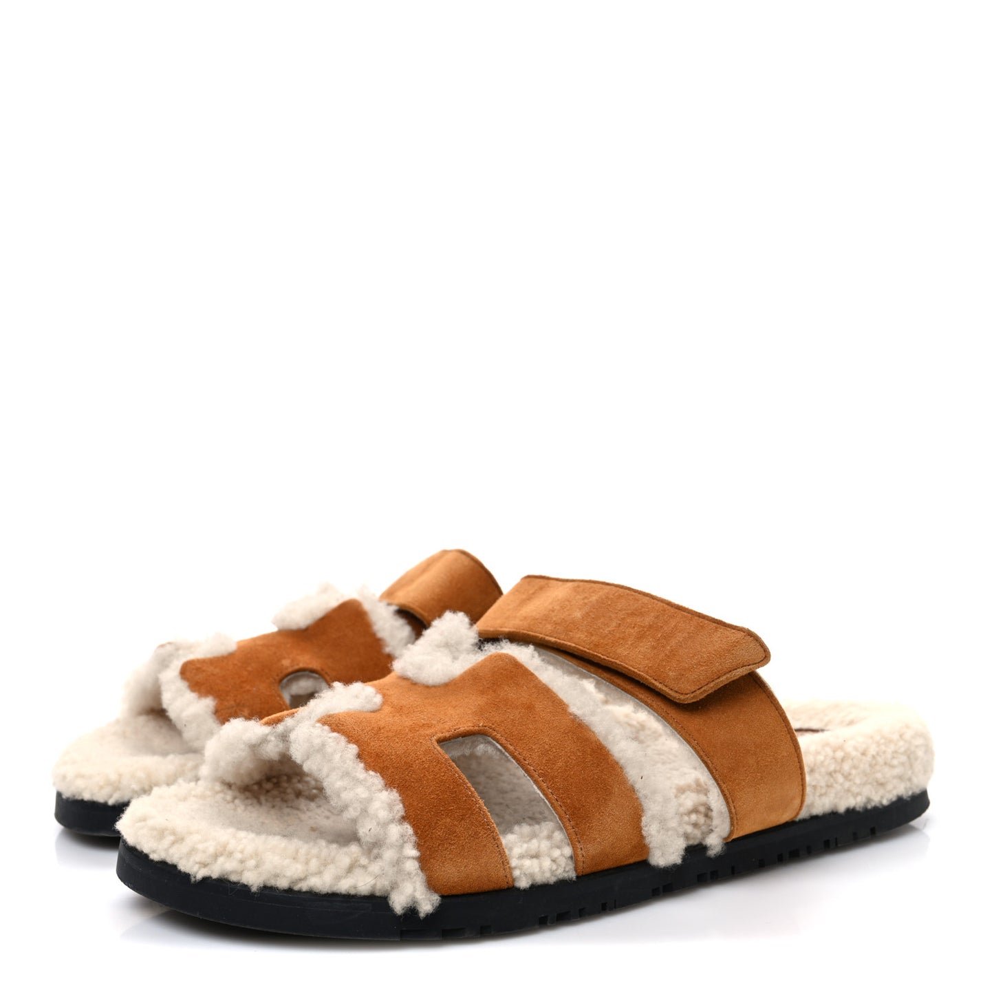 Suede Goatskin Woolskin Womens Chypre Sandals 39.5 Brun Fume Ecru