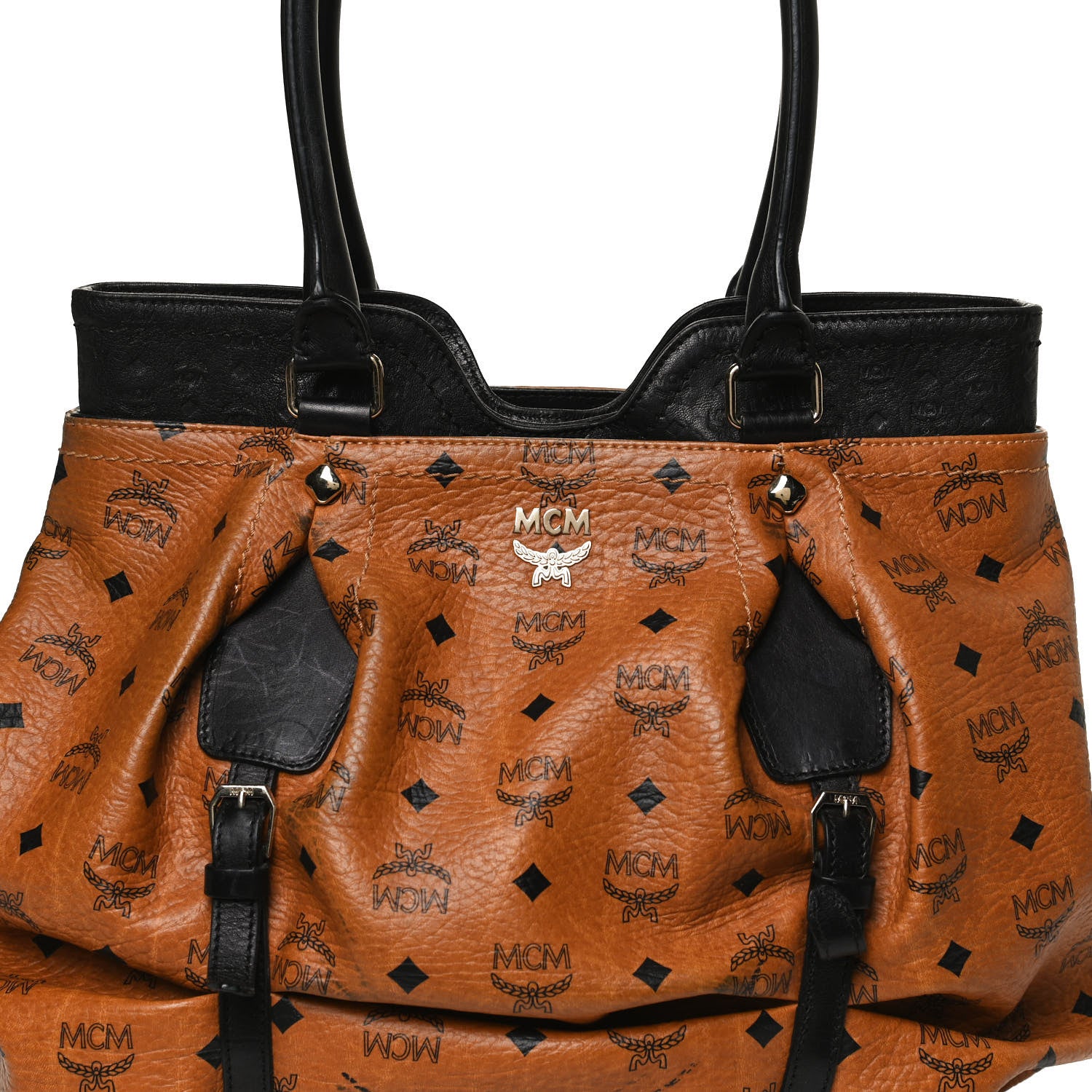 MCM Visetos Tote Cognac Black 9 of 11