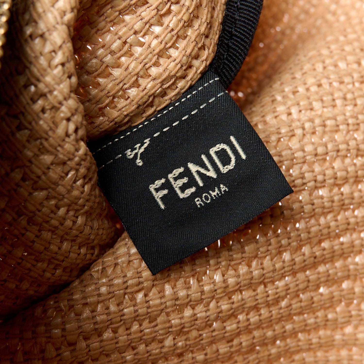 Fendi Straw Vitello King Logo Woven Large Flat Pouch Paglia Black 6 of 7