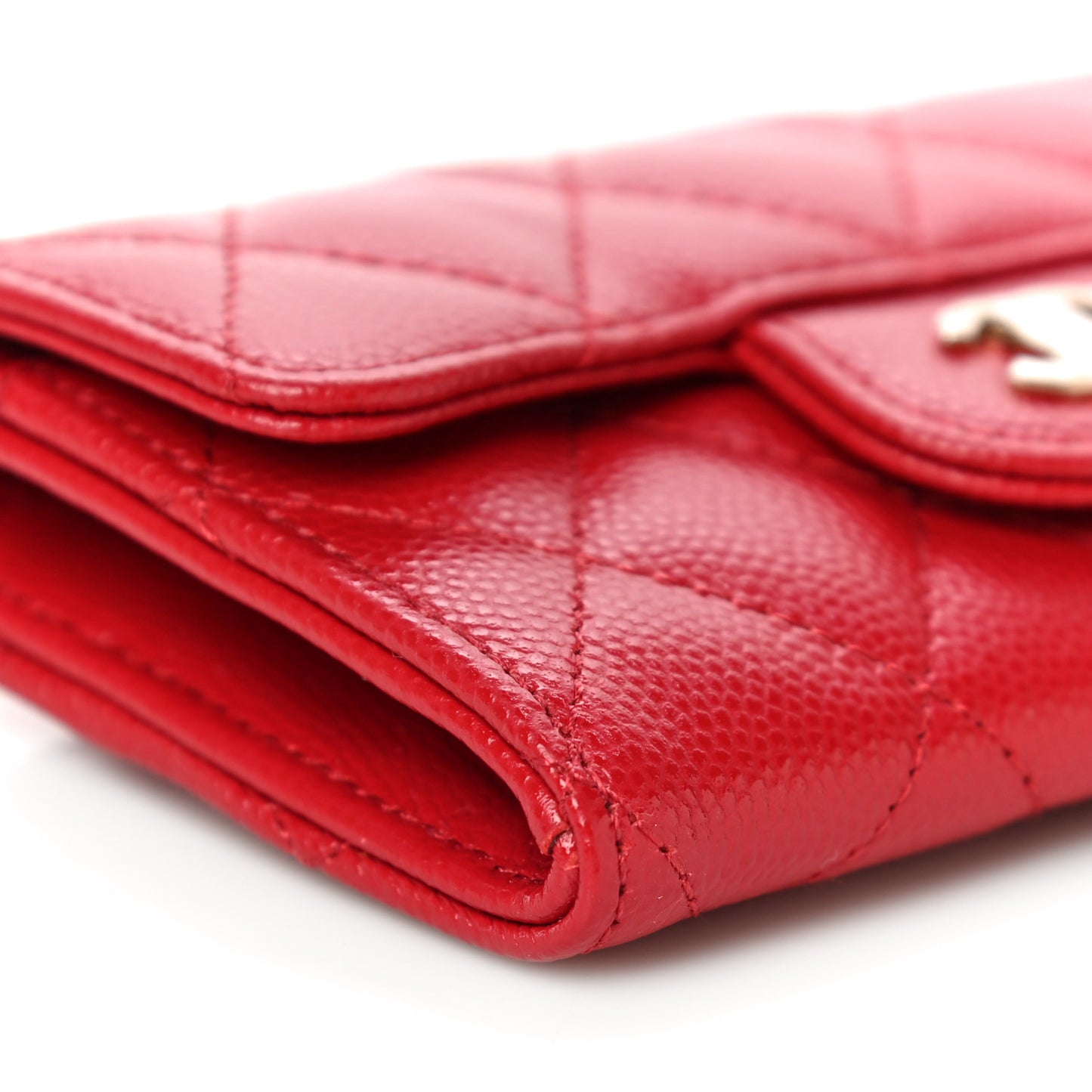 Caviar Quilted Flap Card Holder Wallet Red