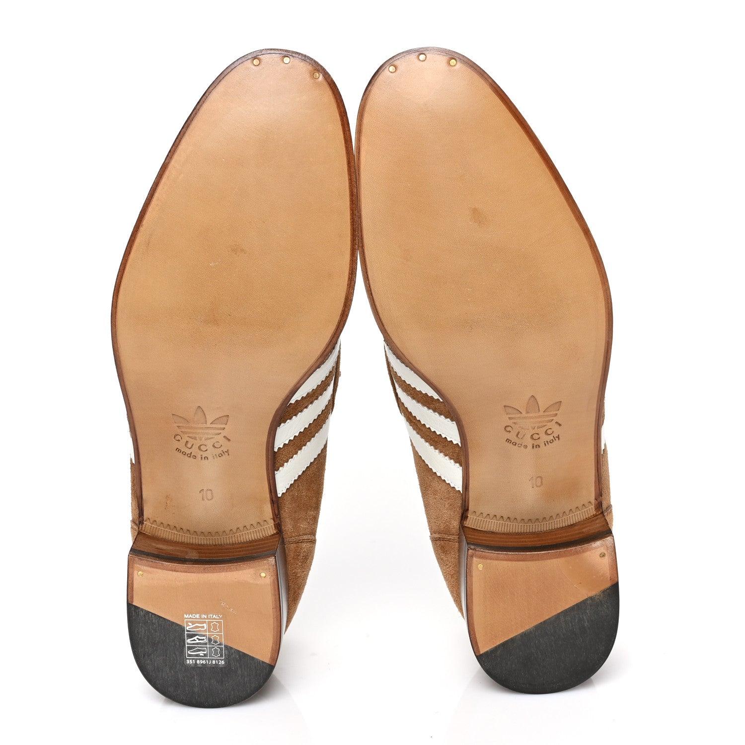 Gucci X ADIDAS Suede Supersofty Quentin Goatskin Web Mens Horsebit Loafers 10 Nocciola Off White 5 of 8