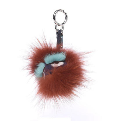 Fendi Fox Mink Rabbit Fur Vitello Dolce Blueminous Monster Bag Bug Charm Rust Turquoise 1 of 3