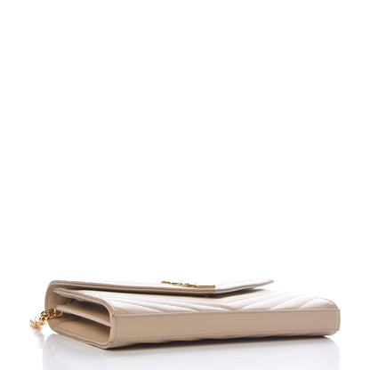 Saint Laurent Grain De Poudre Matelasse Chevron Monogram Chain Wallet Nude Powder 4 of 11