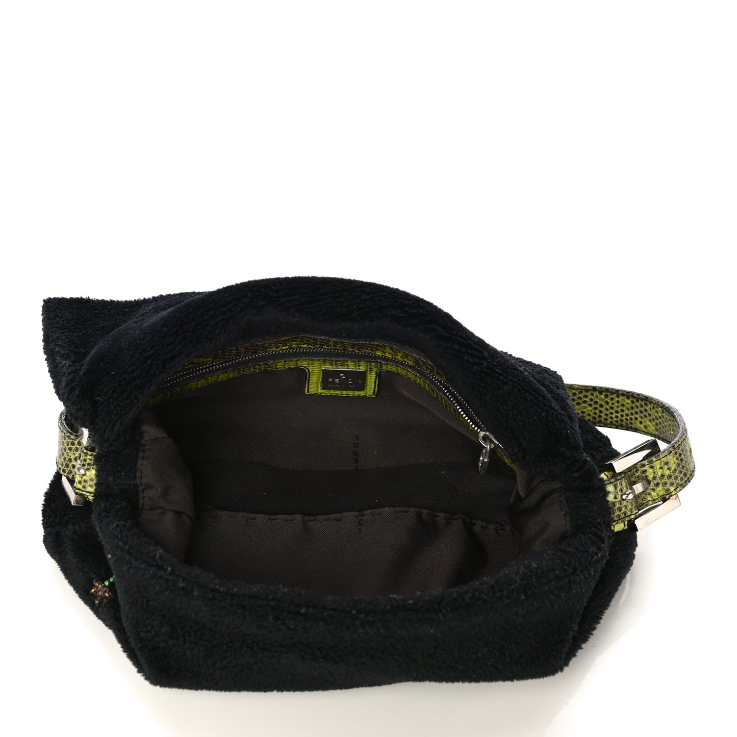 Shearling Lizard Beaded Baguette Black Green Multicolor