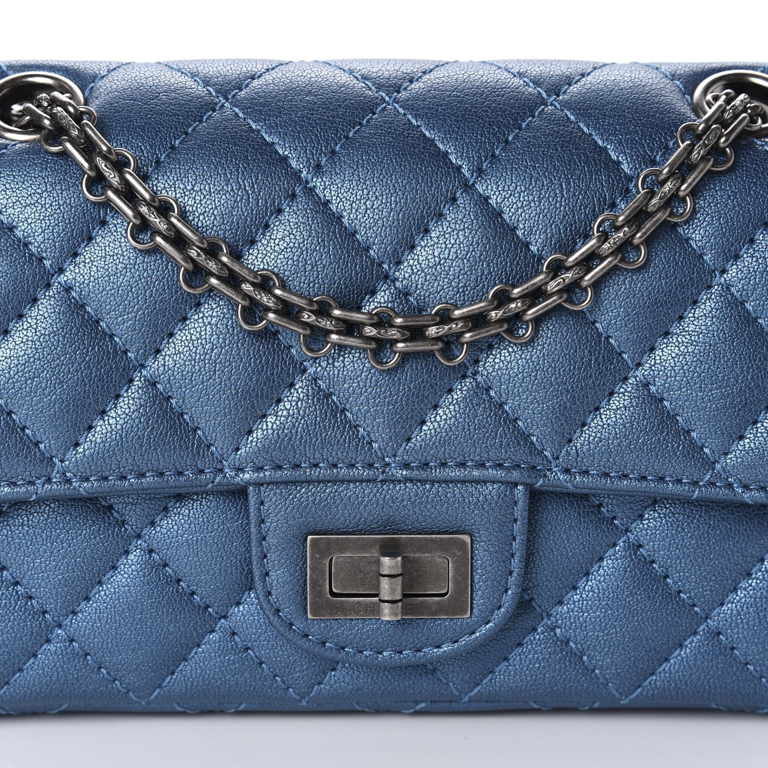 Chanel Metallic Sheepskin Quilted 2.55 Reissue Mini Flap Blue 10 of 10