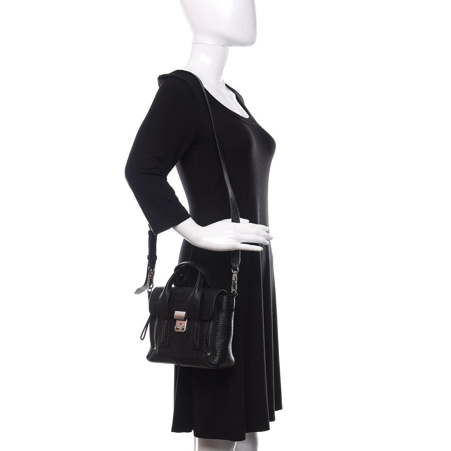 3.1 Textured Calfskin Mini Pashli Satchel Black