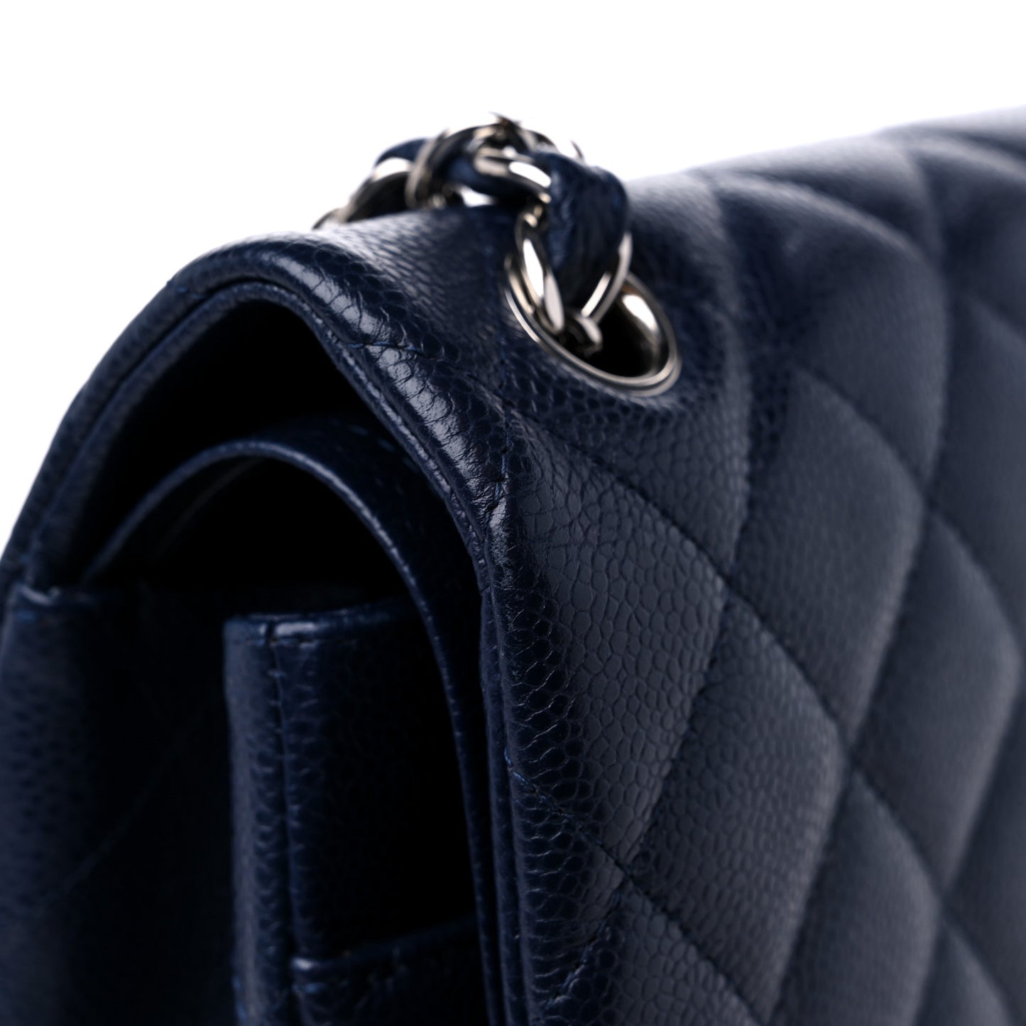 Caviar Quilted Jumbo Double Flap Navy Blue