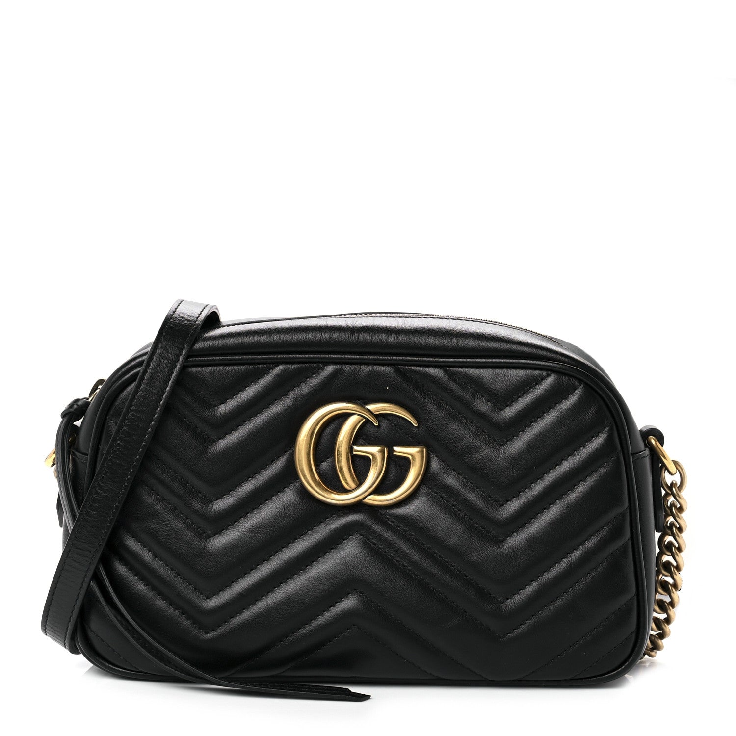 Gucci Calfskin Matelasse Small GG Marmont Chain Shoulder Bag Black 1 of 11