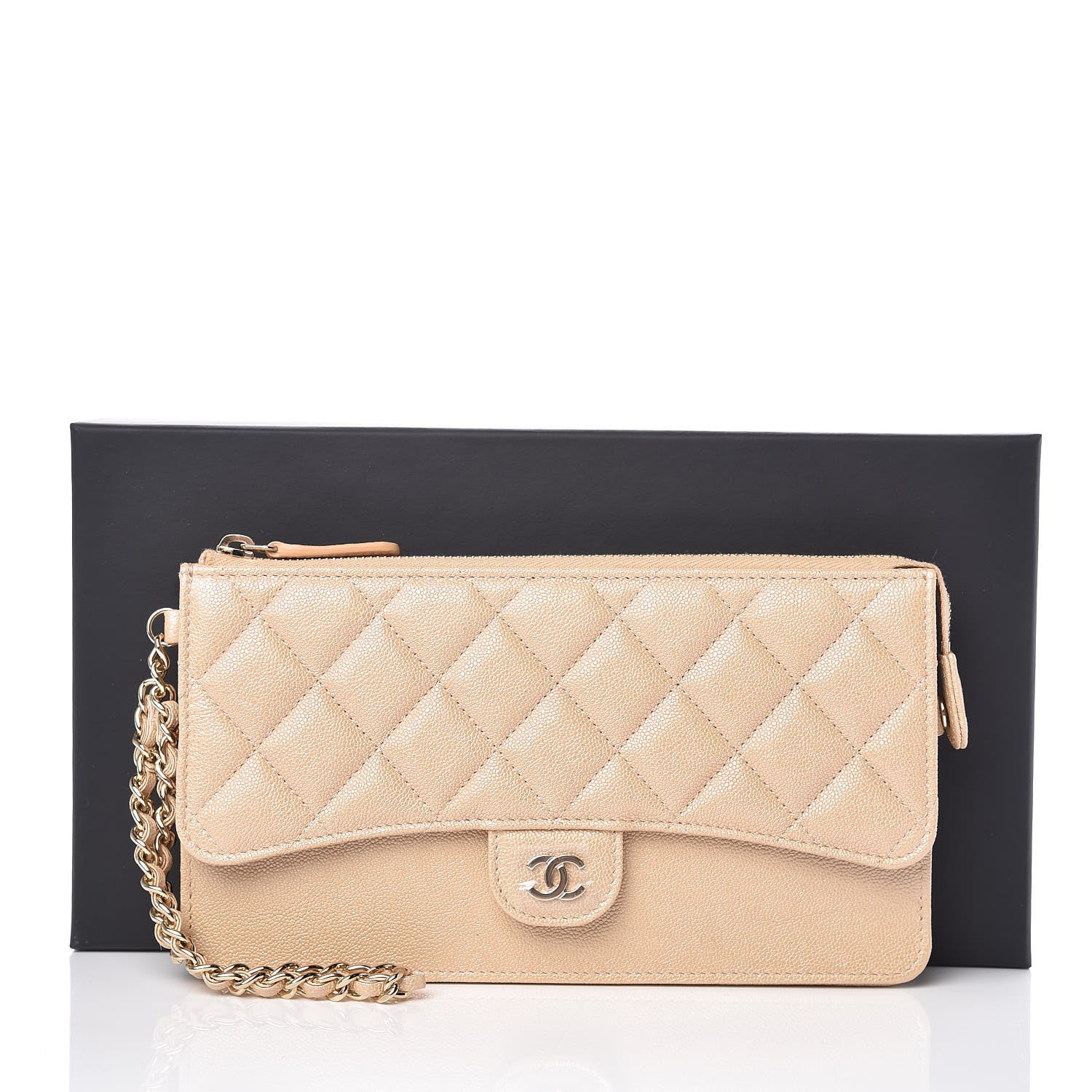 Chanel Iridescent Caviar Quilted Classic Pouch With Handle Beige 8 of 8