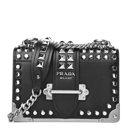 Prada City Calf Saffiano Studded Small Cahier Bag Black 1 of 9