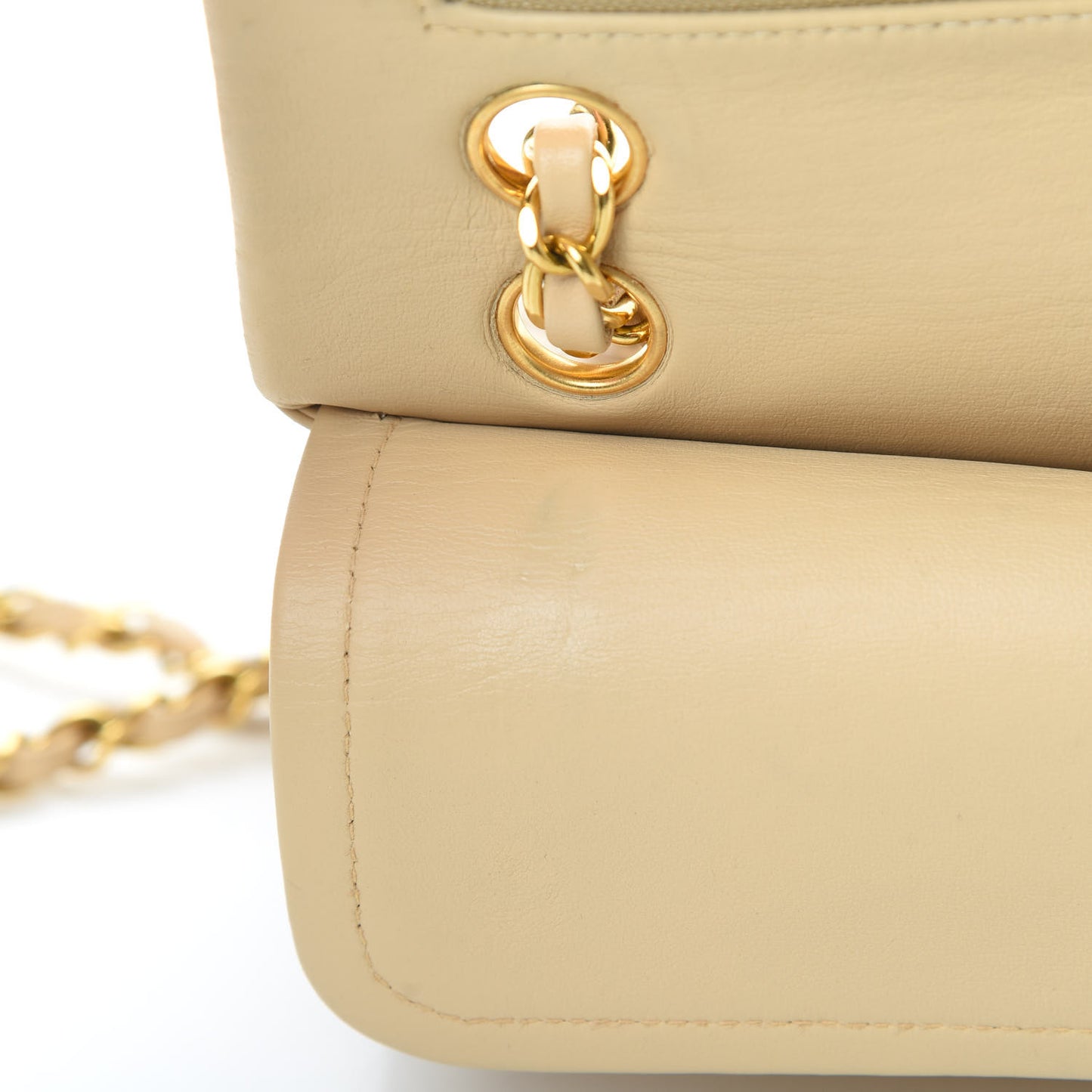 Lambskin Quilted Small Double Flap Beige