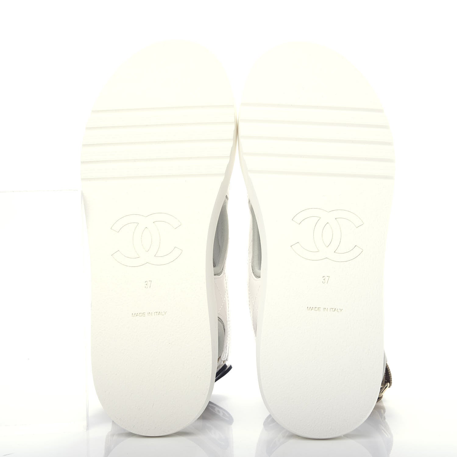 Chanel Goatskin Fabric Gladiator Sandals 37 White Light Grey Navy Blue 6 of 11