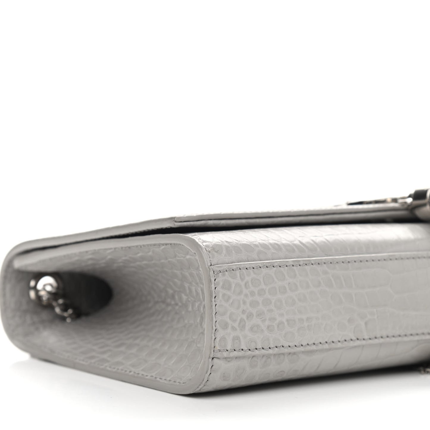 Calfskin Crocodile Embossed Medium Classic Monogram Kate Tassel Satchel Mouse Grey
