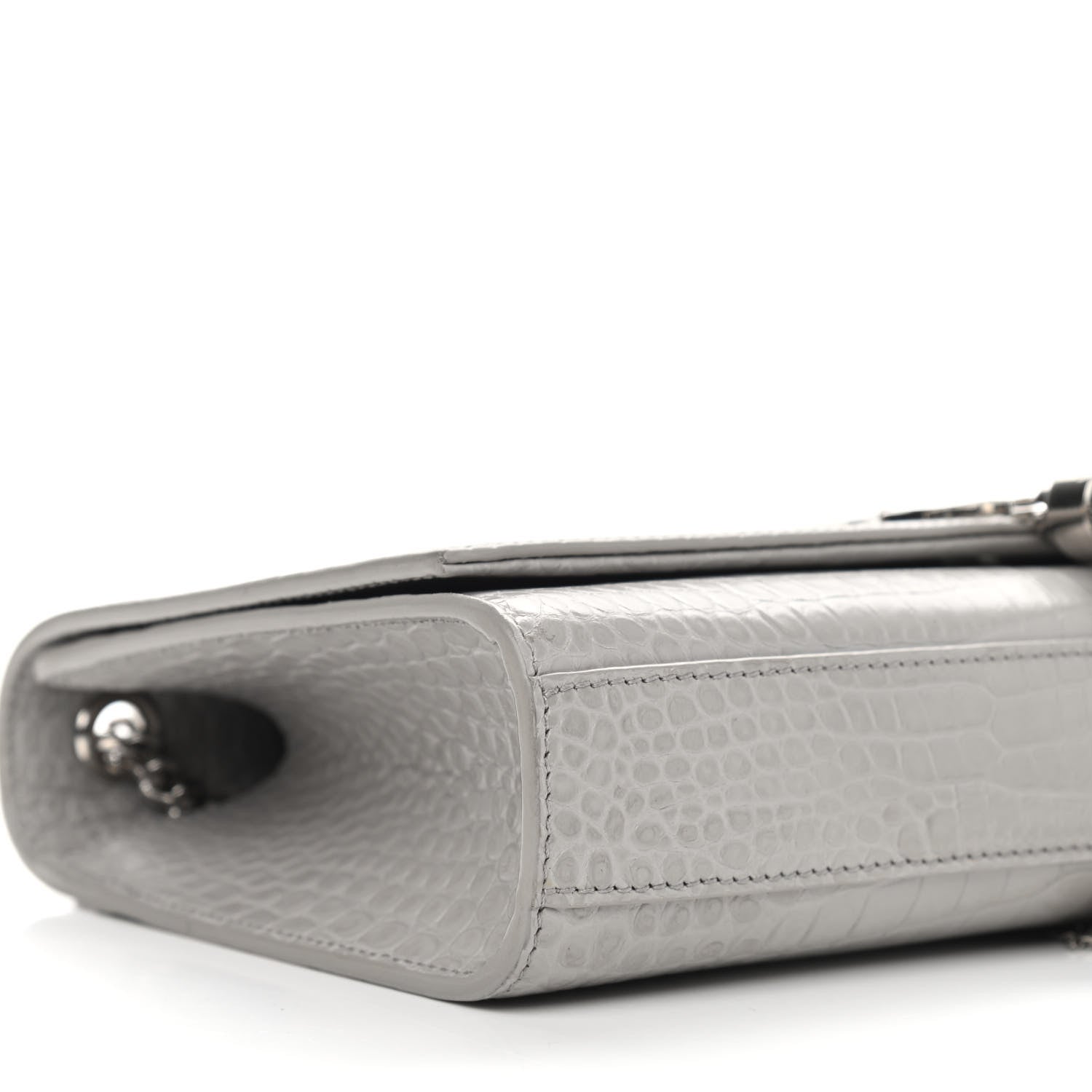 Saint Laurent Calfskin Crocodile Embossed Medium Classic Monogram Kate Tassel Satchel Mouse Grey 6 of 7