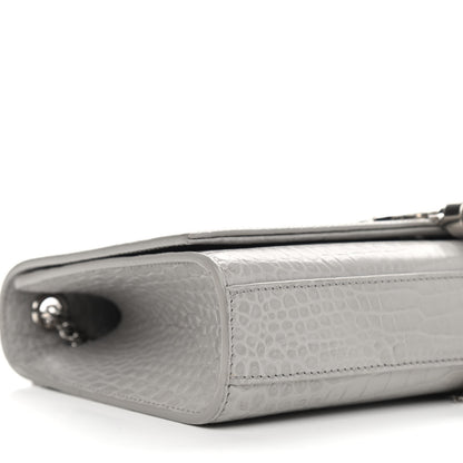 Saint Laurent Calfskin Crocodile Embossed Medium Classic Monogram Kate Tassel Satchel Mouse Grey 6 of 7
