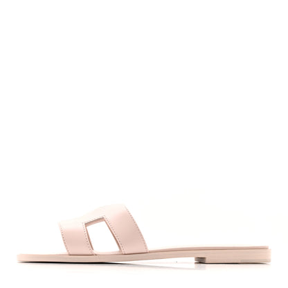 Hermes Box Calfskin Oran Sandals 37.5 Rose Pale 1 of 15