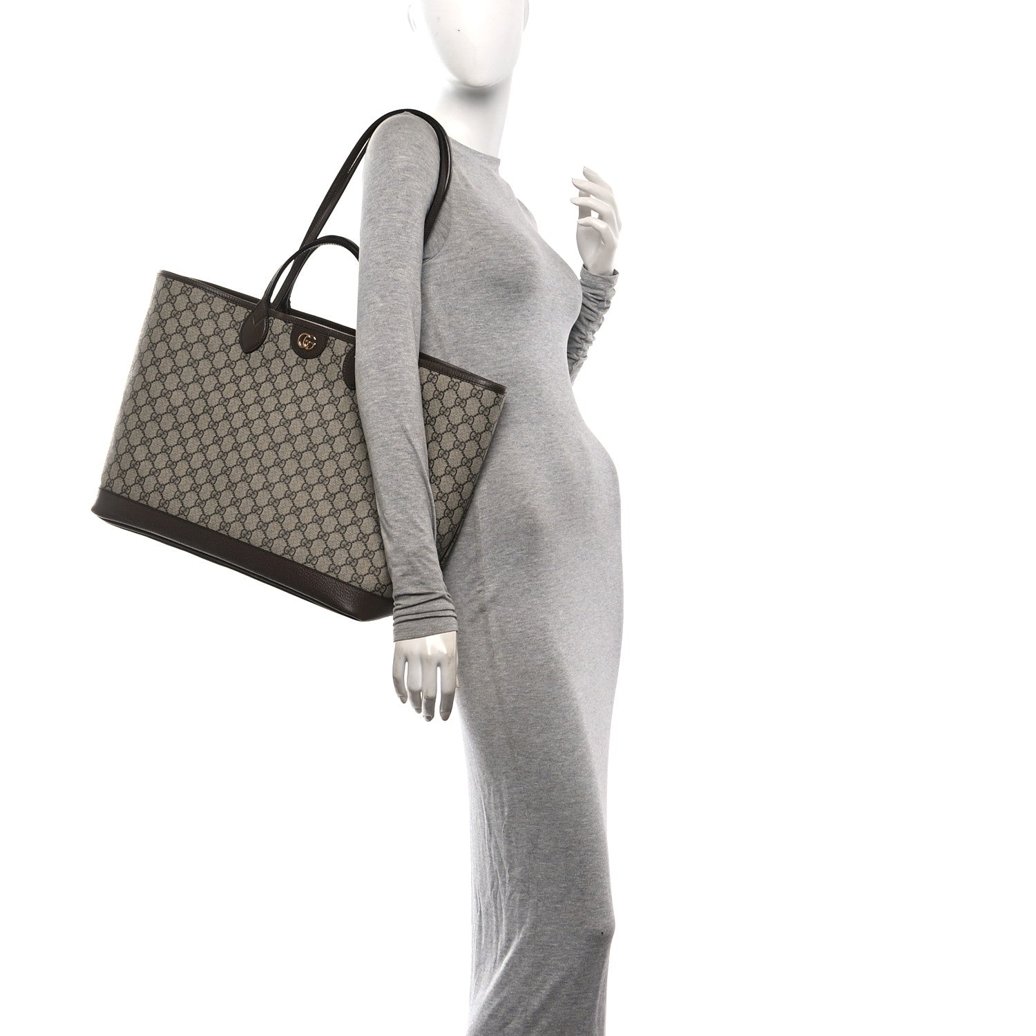Gucci GG Supreme Monogram Textured Calfskin Medium Ophidia Shoulder Tote Bag Beige Ebony New Acero 2 of 10