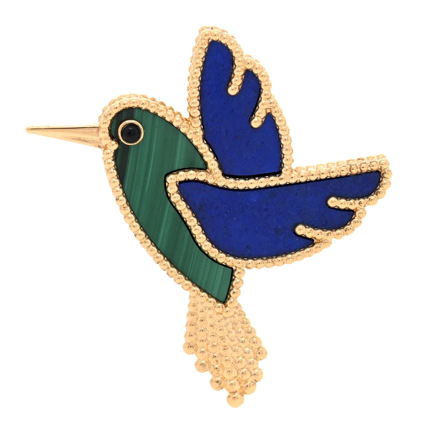 Van Cleef & Arpels 18K Yellow Gold Lapis Lazuli Malachite Humming Bird Brooch Pin 1 of 4