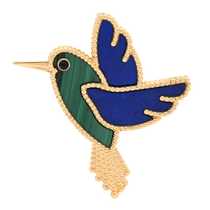 Van Cleef & Arpels 18K Yellow Gold Lapis Lazuli Malachite Humming Bird Brooch Pin 1 of 4