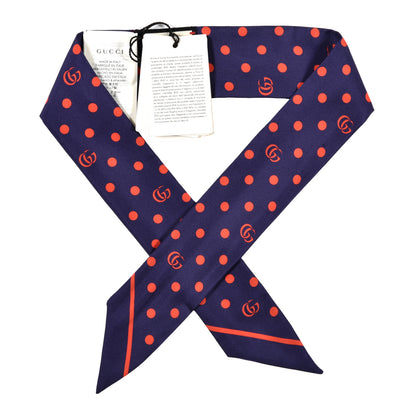 Gucci Silk Twill Dotsy Neck Bow Scarf Sapphire Red 1 of 3