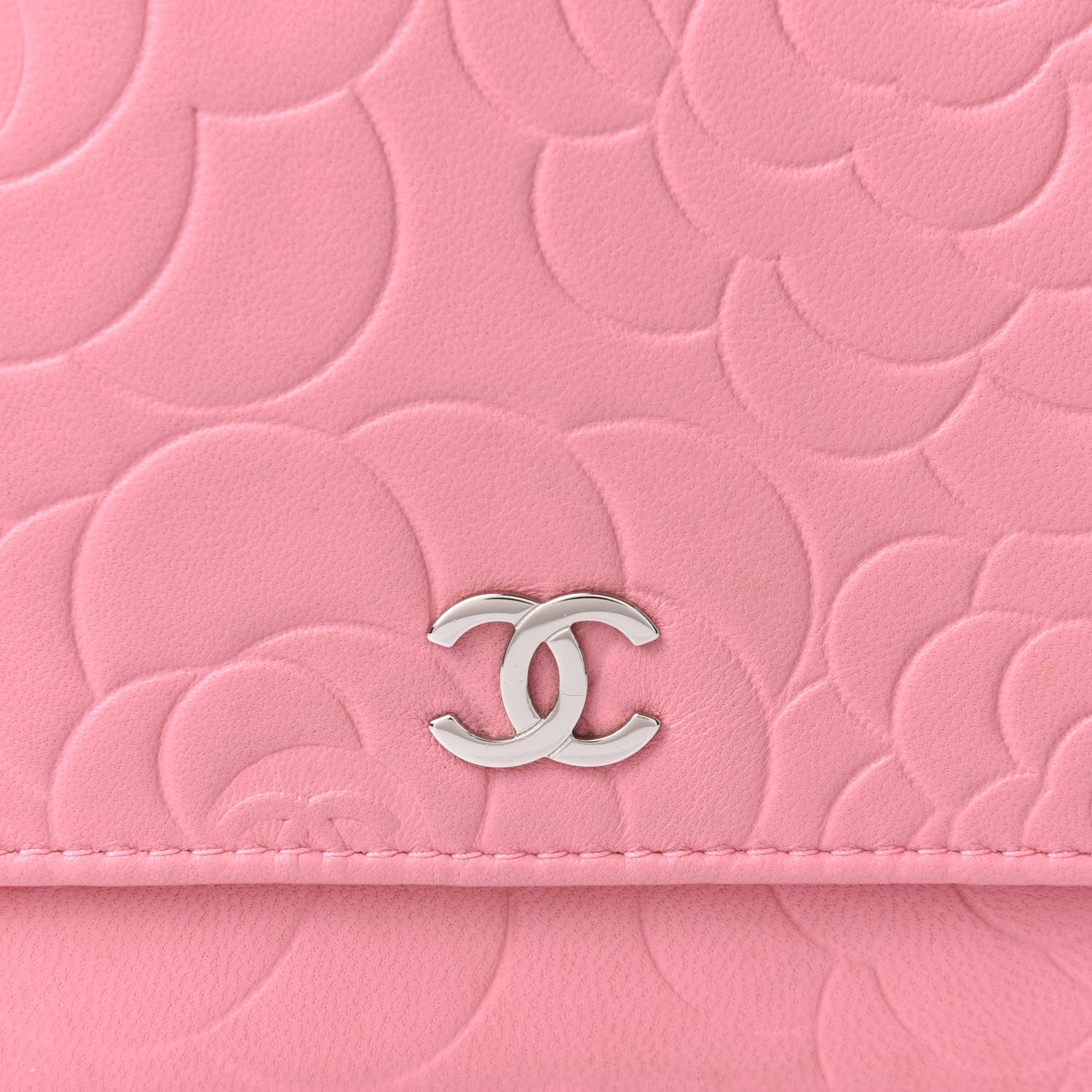 Chanel Lambskin Camellia Embossed Wallet On Chain WOC Pink 9 of 11