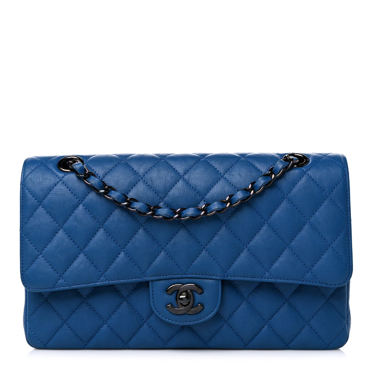 Chanel Crumpled Calfskin Quilted Medium Double Flap Blue 1 of 12