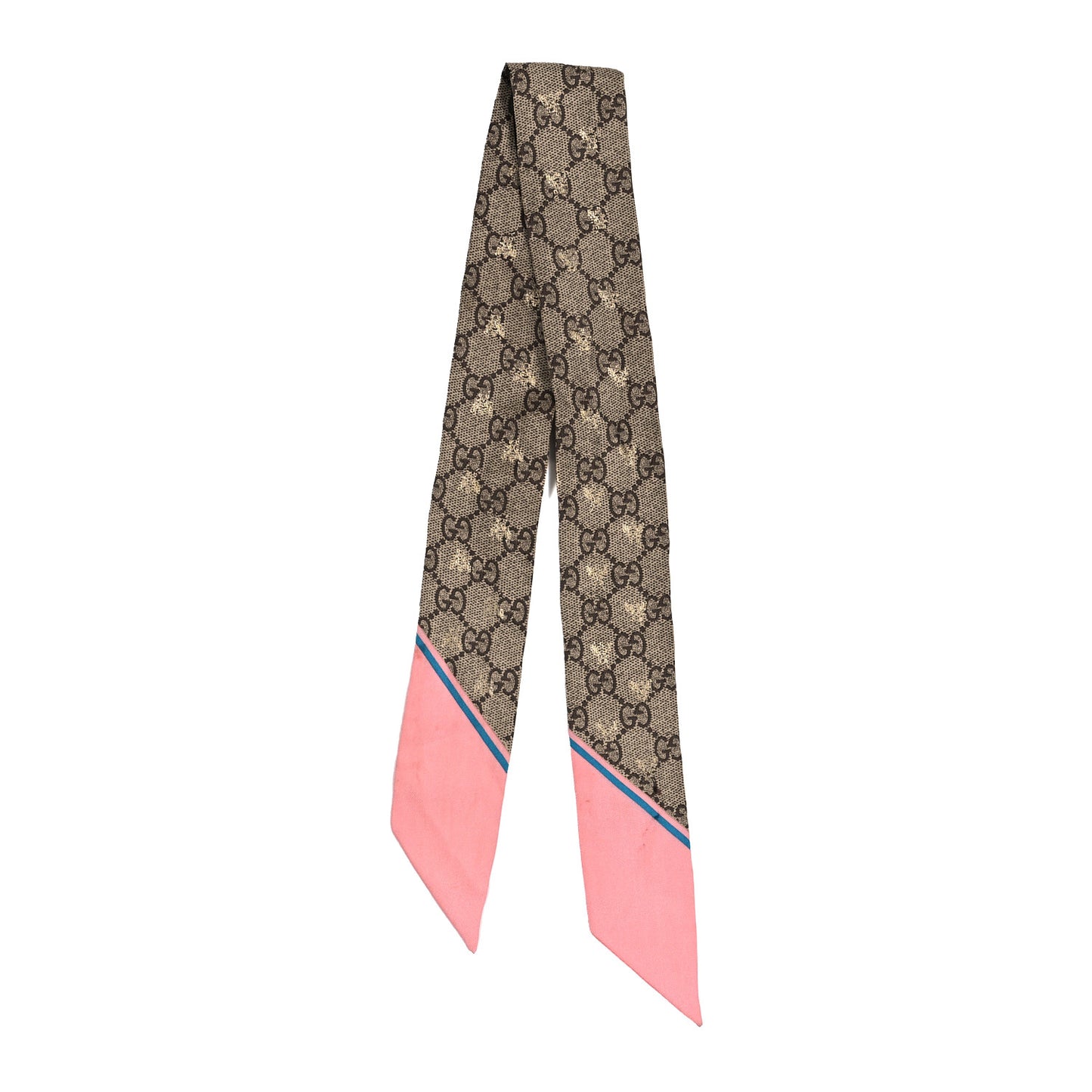 Silk Twill GG Monogram GG Bee Neck Bow Scarf Roseate Sky Blue