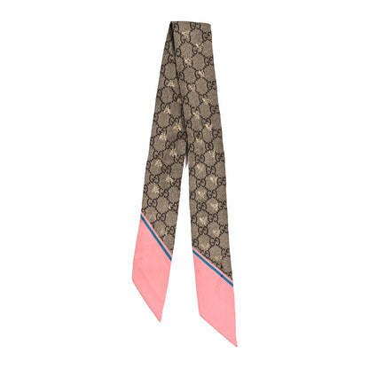 Gucci Silk Twill GG Monogram GG Bee Neck Bow Scarf Roseate Sky Blue 2 of 4