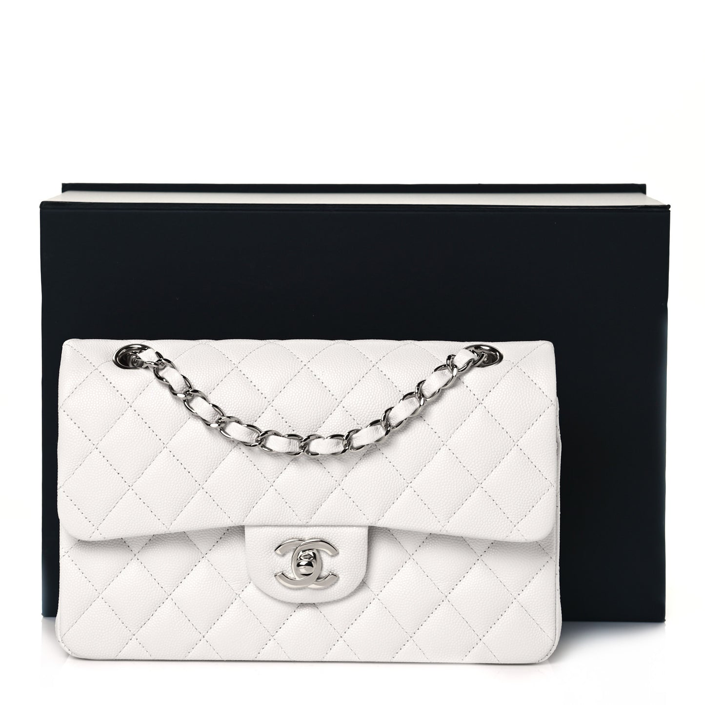 Caviar Quilted Small Double Flap White