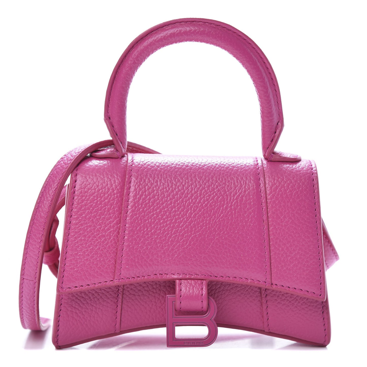 Grained Calfskin Tonal B Hourglass Top Handle Bag Mini Fuchsia