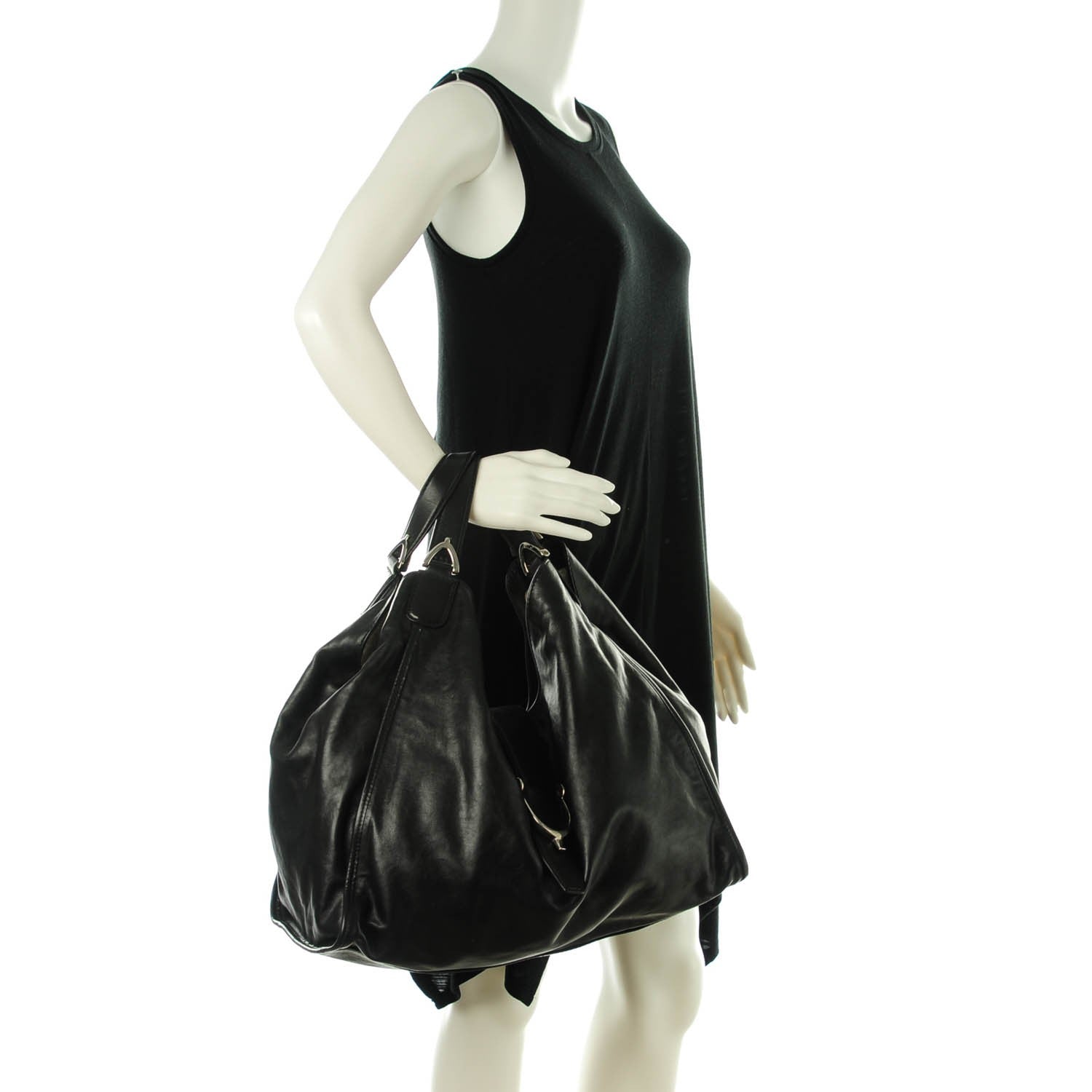 Gucci Calfskin Large Soft Stirrup Shoulder Bag Black 2 of 8