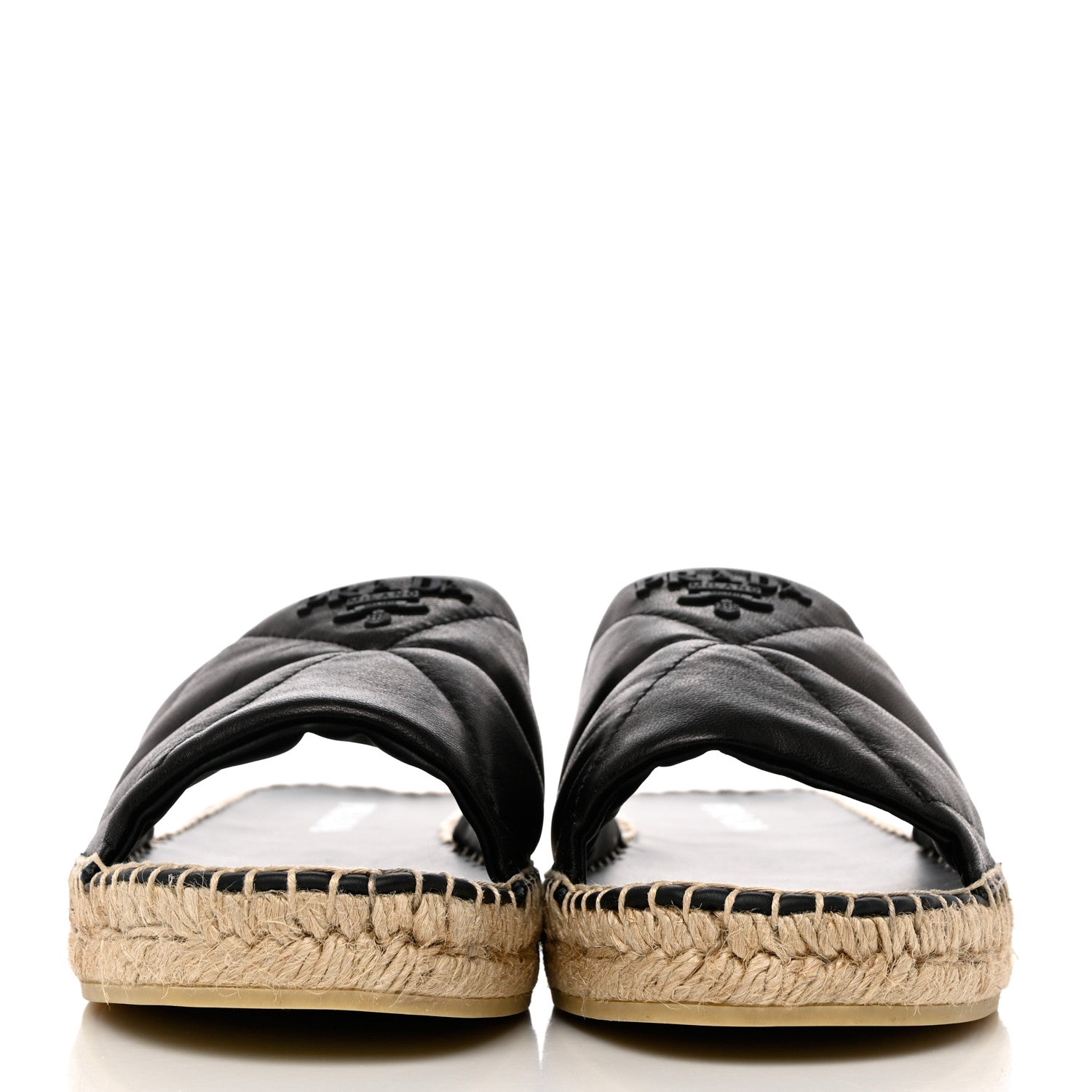 Prada Nappa Logo Quilted Espadrille 20mm Slide Sandals 40 Black 2 of 9