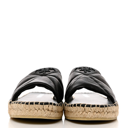 Prada Nappa Logo Quilted Espadrille 20mm Slide Sandals 40 Black 2 of 9